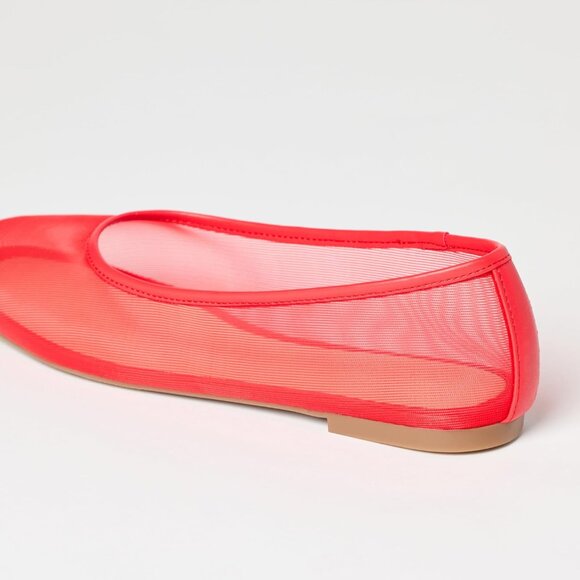 Women's Ballet Flats Red Mesh Size 7.5 Polyurethane with Bow TPR Sole - Picture 4 of 7